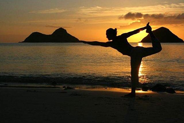 Dancer pose at sunrise, Lanikai