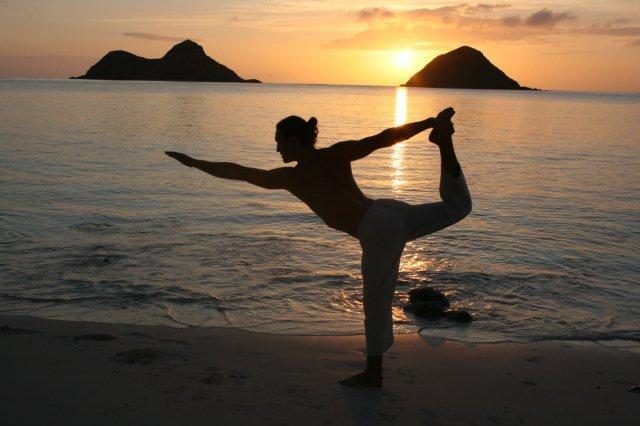 Dancer pose at sunrise, Lanikai